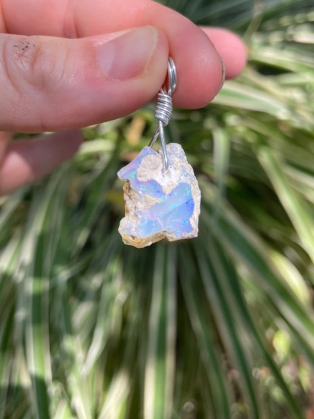 Handmade Opal Pendant Necklace - Iridescent Blue Opal